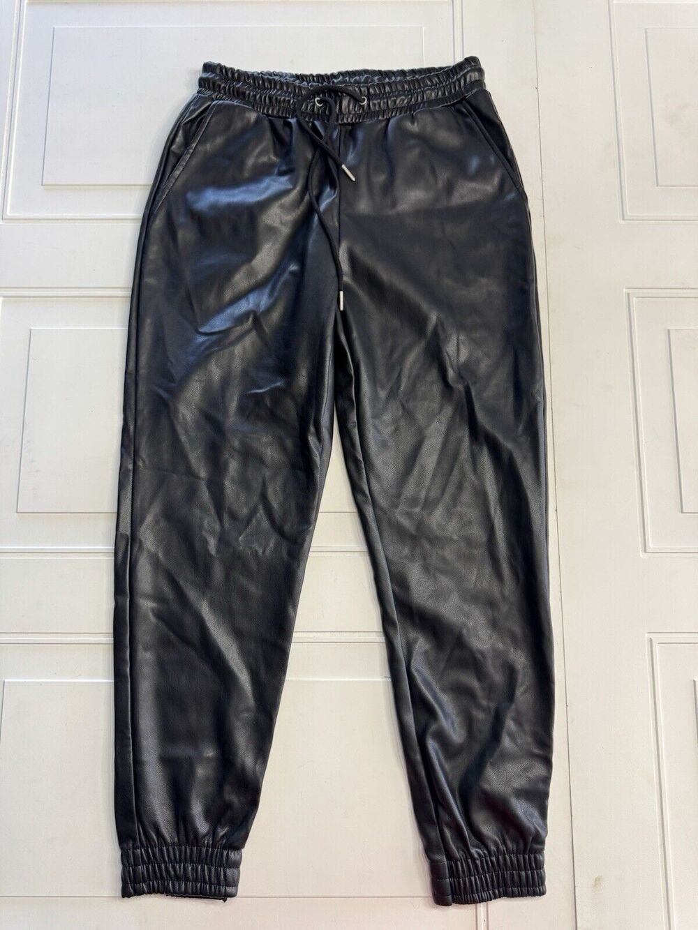 Bagatelle Womens Sz S Black Faux Leather Jogger Pants Pull-On Elastic Waist